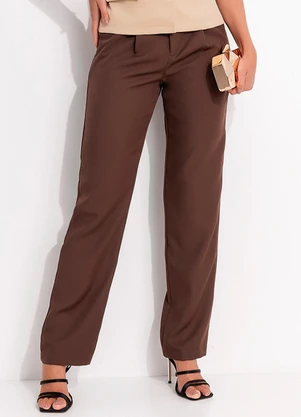 Quintess - Calça Marrom em Crepe Plano - QUINTESS