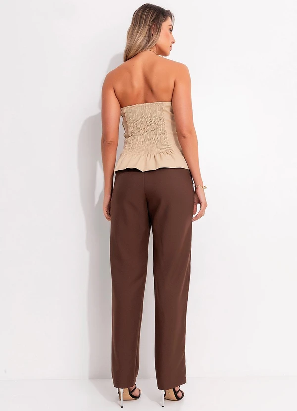 Quintess - Calça Marrom em Crepe Plano 9