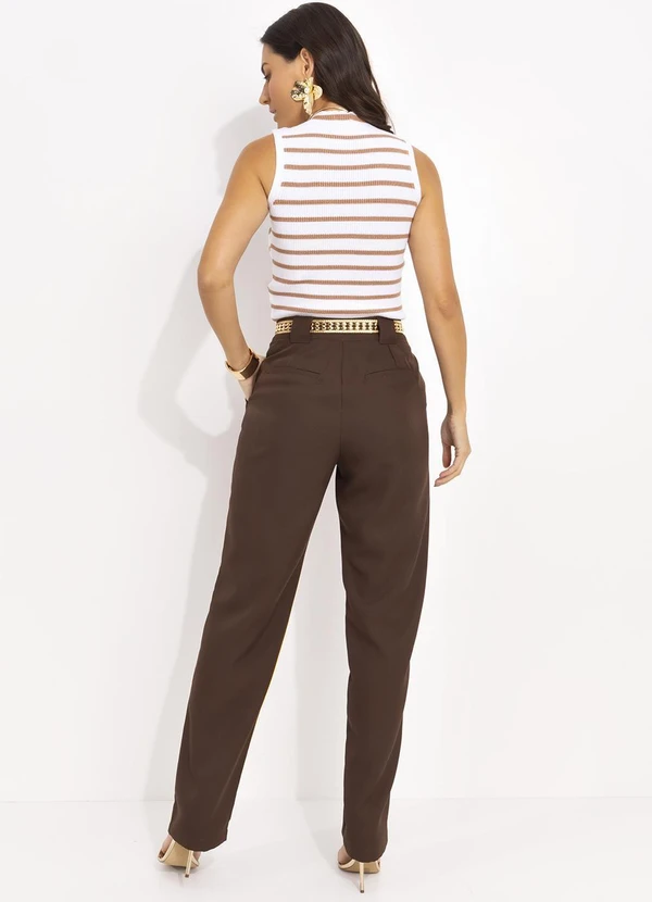 Quintess - Calça Marrom em Crepe Plano 6