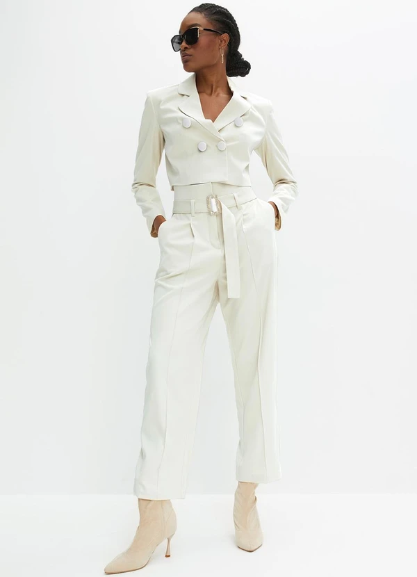 bonprix - Calça Off White em Crepe Plano