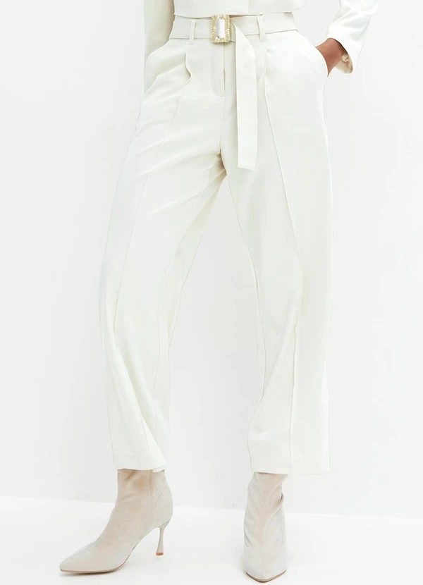 bonprix - Calça Off White em Crepe Plano 2