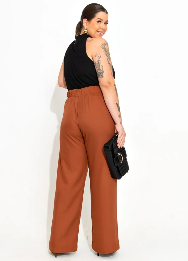 Quintess - Calça Pantalona Avelã em Alfaiataria 5