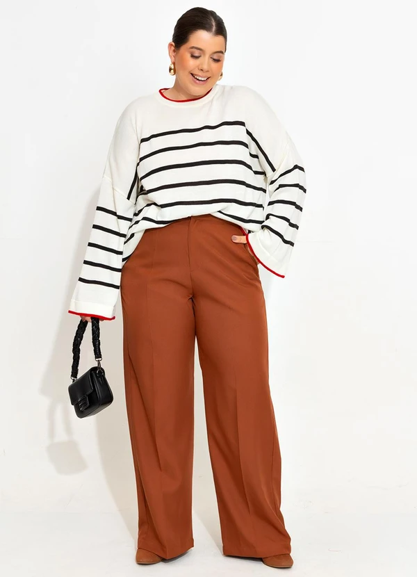 Quintess - Calça Pantalona Avelã em Alfaiataria 2