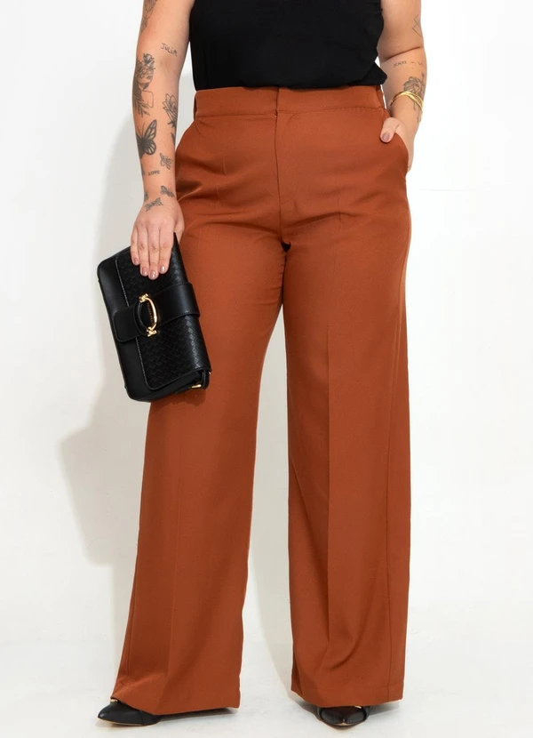 Quintess - Calça Pantalona Avelã em Alfaiataria 6