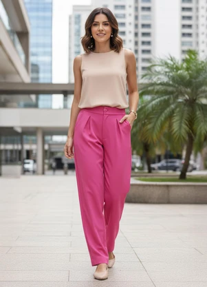 Quintess - Calça Pink em Crepe Plano - QUINTESS