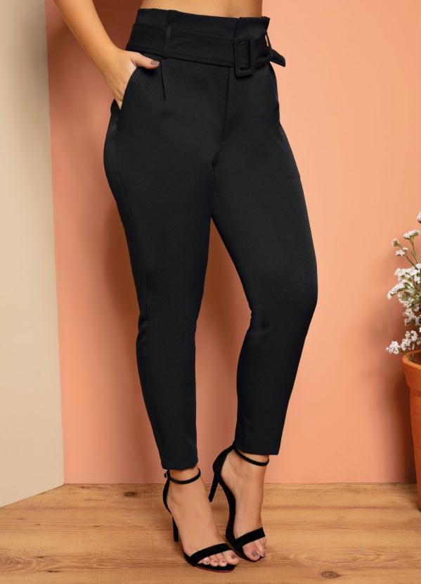 Quintess - Calça Preta Cigarrete com Cinto e Bolsos 3