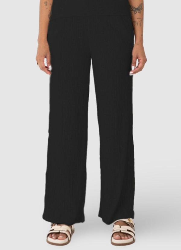 Malwee - Calça Preta Reta em Linho Anarruga