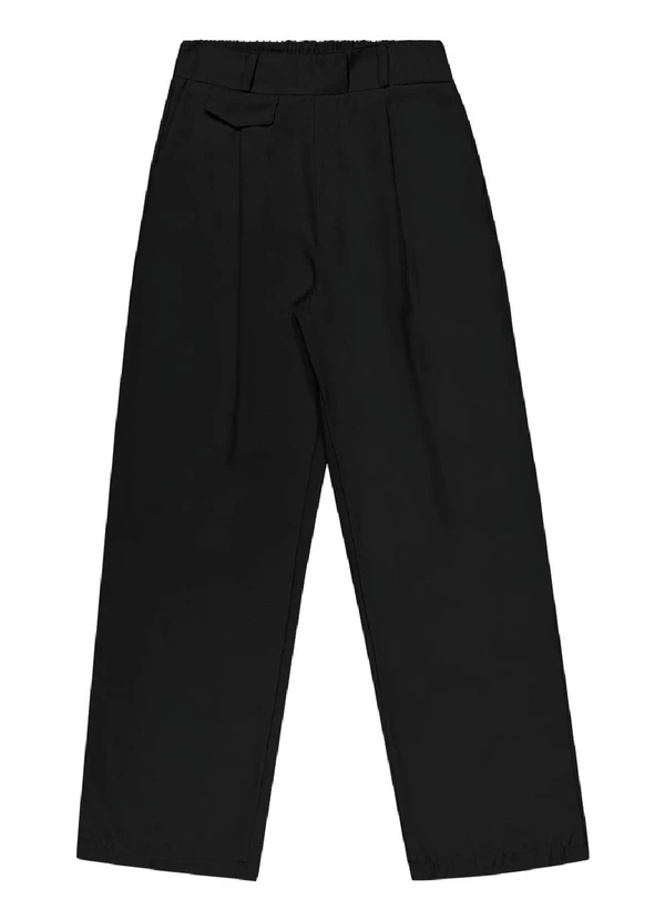 Outlet - Calça Reta Alfaiataria Bolsos Feminino Preto