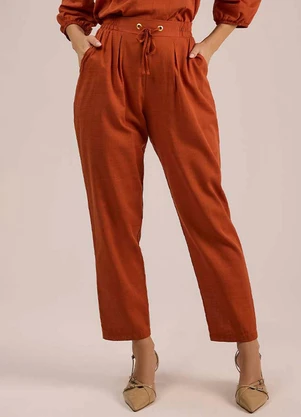 Angel - Calça Reta Cambraia de Algodao Marrom - ANGEL