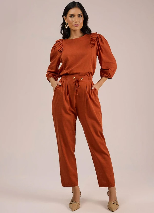 Angel - Calça Reta Cambraia de Algodao Marrom 3