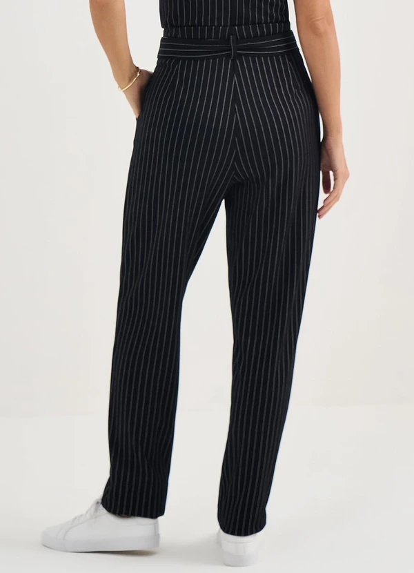 Principessa - Calça Reta Regular de Malha Risca de Giz Preto /Branco Dany 2