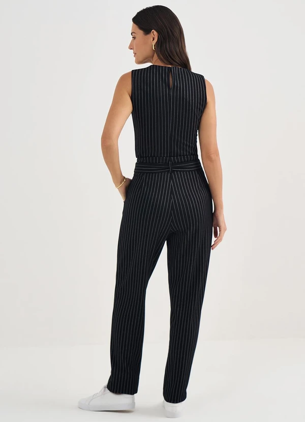 Principessa - Calça Reta Regular de Malha Risca de Giz Preto /Branco Dany 4