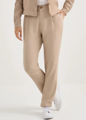 Principessa - Calça Reta Regular de Alfaiataria de Viscose Bege Dalmira - PRINCIPESSA