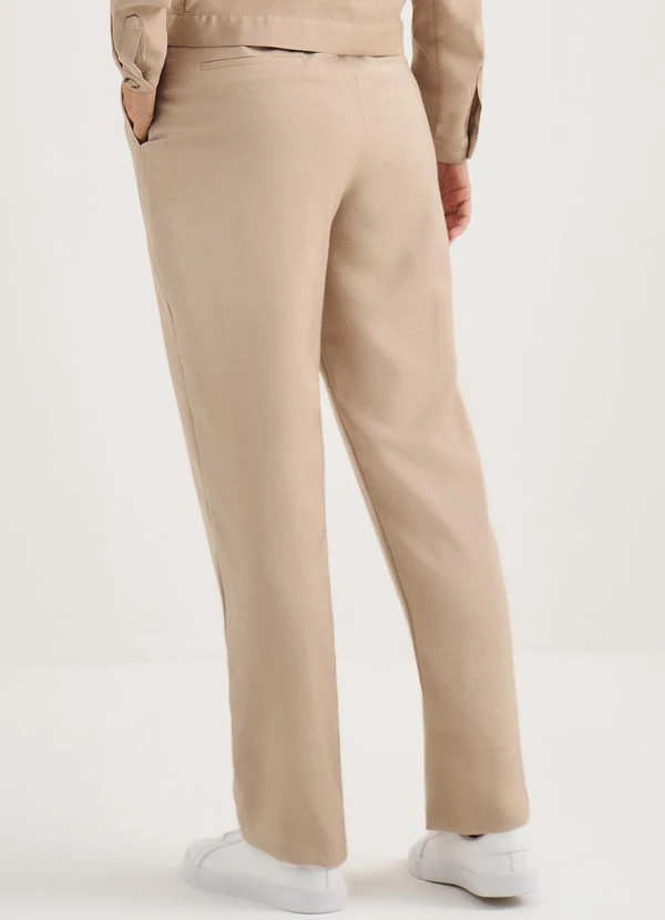Principessa - Calça Reta Regular de Alfaiataria de Viscose Bege Dalmira 2