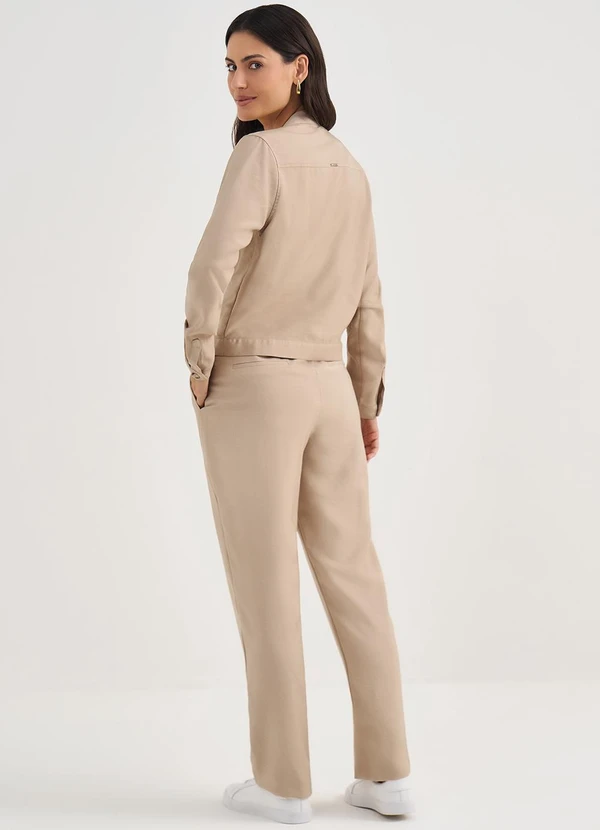 Principessa - Calça Reta Regular de Alfaiataria de Viscose Bege Dalmira 4