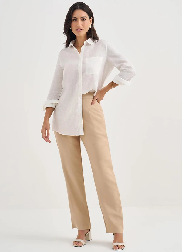 Principessa - Calça Reta Regular de Alfaiataria de Viscose Bege Dalmira 5