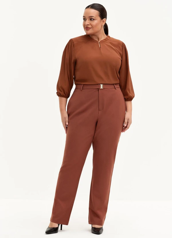 Principessa - Calça Reta Regular Plus Size Marrom Ferrugem Itamara 3