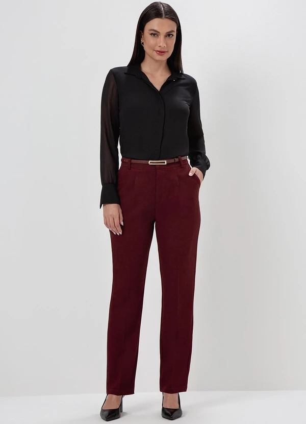 Principessa - Calça Reta Regular de Alfaiataria Bordô Taciane 5