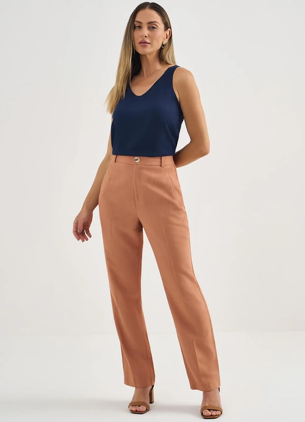 Principessa - Calça Reta Regular de Alfaiataria Camel Cleide 3