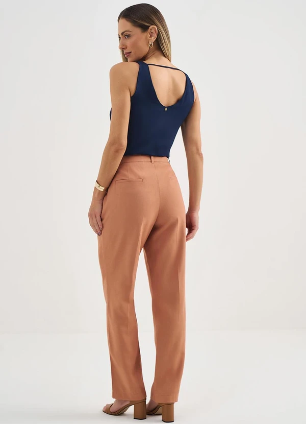 Principessa - Calça Reta Regular de Alfaiataria Camel Cleide 4