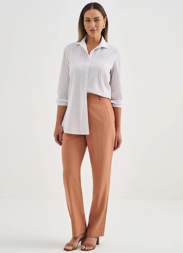 Principessa - Calça Reta Regular de Alfaiataria Camel Cleide 5