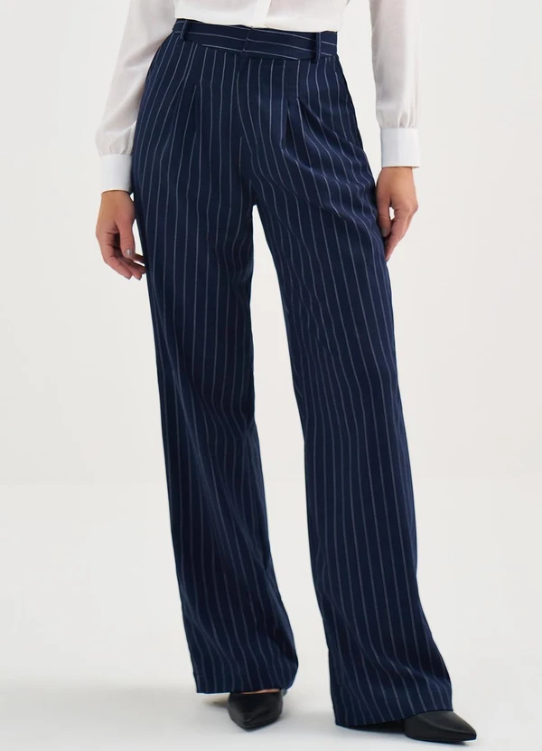 Principessa - Calça Risca de Giz Marinho/Off White Alice