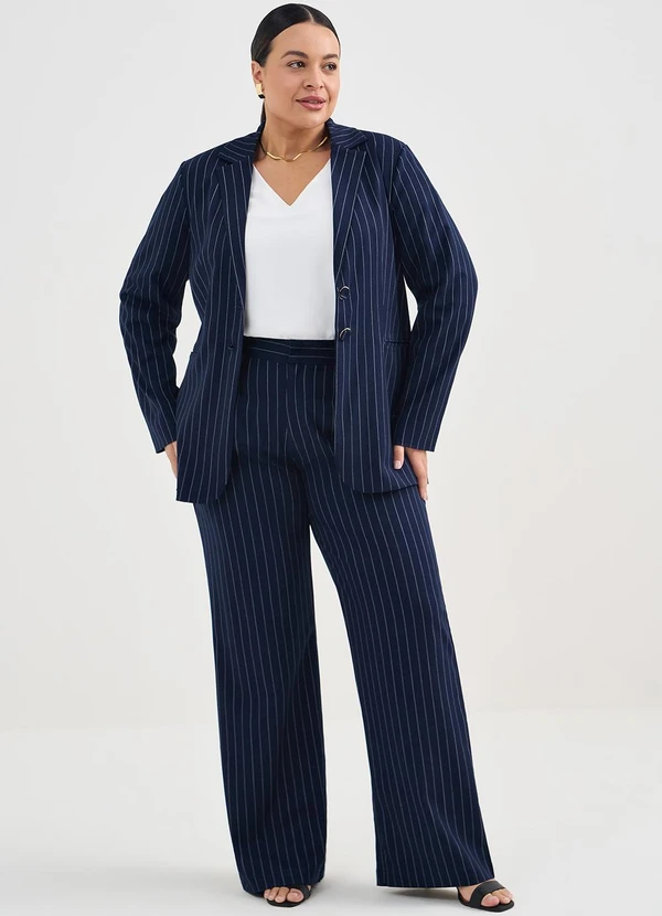 Principessa - Calça Risca de Giz Marinho/Off White Alice 11