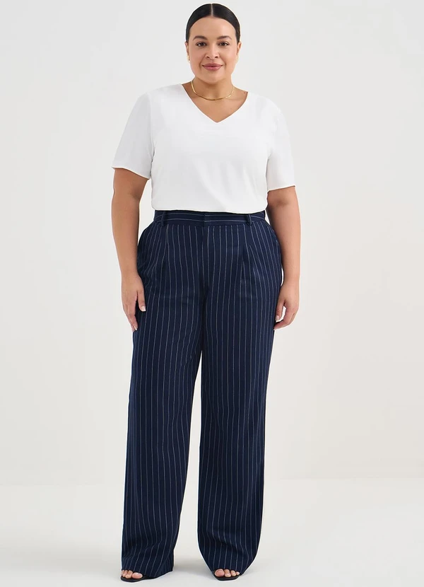 Principessa - Calça Risca de Giz Marinho/Off White Alice 9