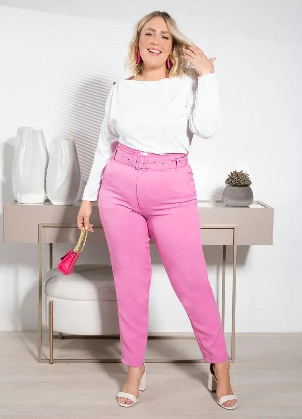 Quintess - Calça Rosa Social com Cinto 8