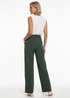 Quintess - Calça Verde em Crepe Plano - QUINTESS