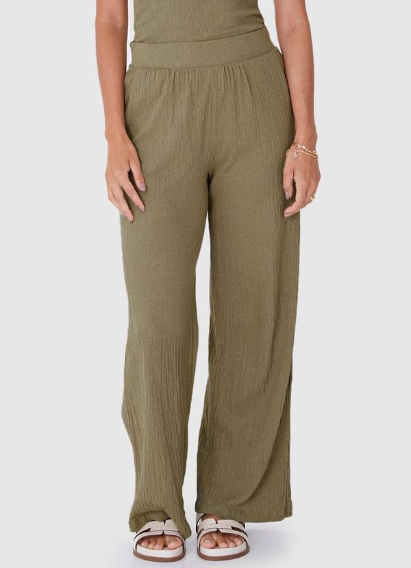 Malwee - Calça Verde Musgo Reta em Linho Anarruga