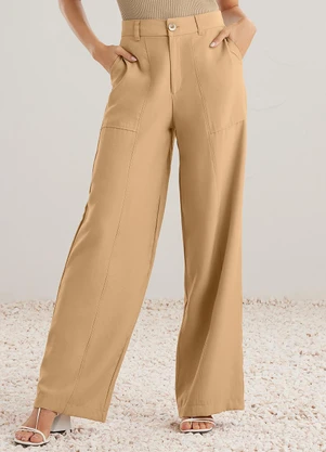 Angel - Calca Wide Alfaiataria Bege - ANGEL