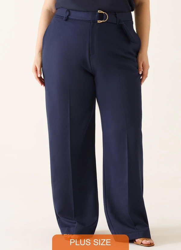 Principessa - Calça Wide Leg de Alfaiataria Plus Size Marinho Índigo Cora