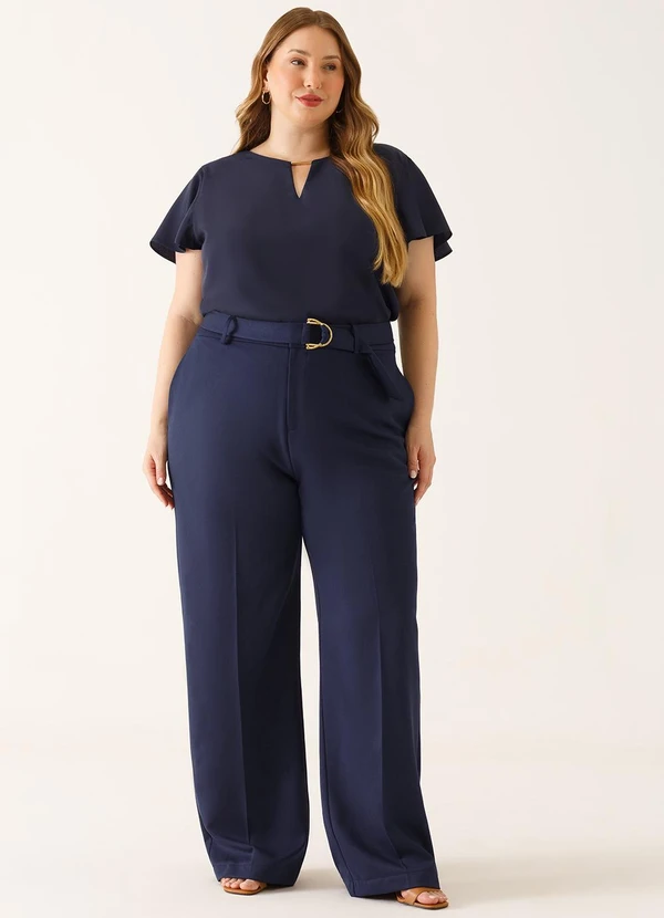 Principessa - Calça Wide Leg de Alfaiataria Plus Size Marinho Índigo Cora 3
