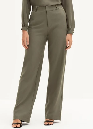 Principessa - Calça Wide Leg de Alfaiataria Creponada Verde Oliva Val - PRINCIPESSA