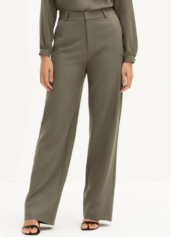 Principessa - Calça Wide Leg Creponada Verde Val