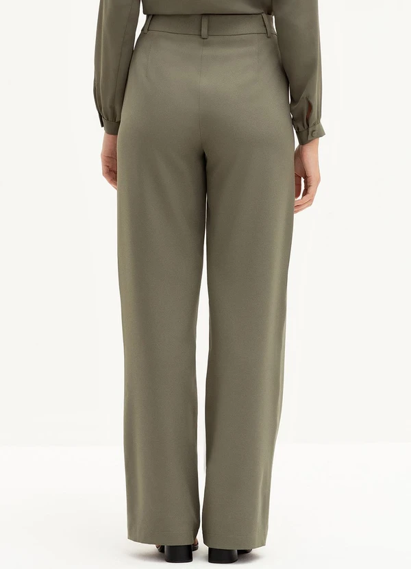 Principessa - Calça Wide Leg de Alfaiataria Creponada Verde Oliva Val 2