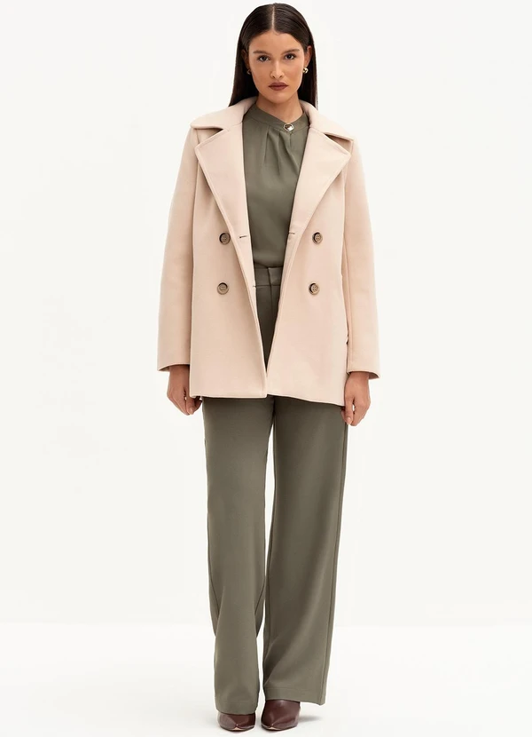 Principessa - Calça Wide Leg de Alfaiataria Creponada Verde Oliva Val 5