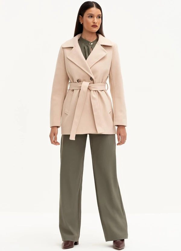 Principessa - Calça Wide Leg de Alfaiataria Creponada Verde Oliva Val 6