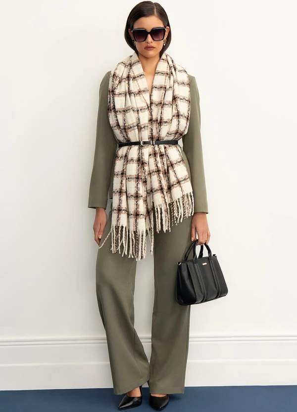 Principessa - Calça Wide Leg de Alfaiataria Creponada Verde Oliva Val 7