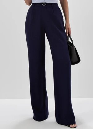 Principessa - Calça Wide Leg de Alfaiataria em Viscose Marinho Giuly - PRINCIPESSA