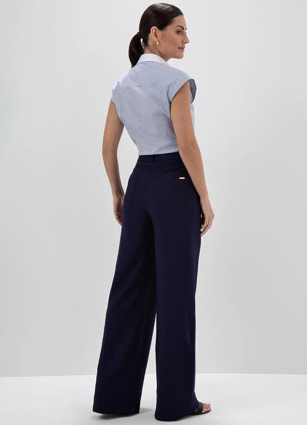 Principessa - Calça Wide Leg de Alfaiataria em Viscose Marinho Giuly 4