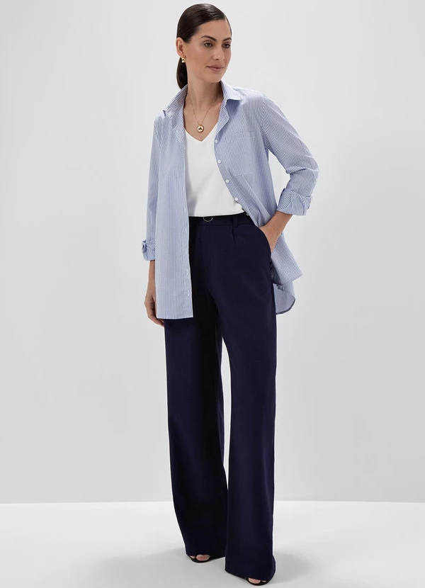 Principessa - Calça Wide Leg de Alfaiataria em Viscose Marinho Giuly 5