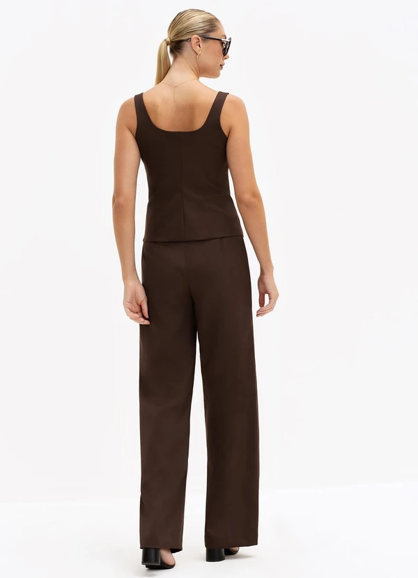 Principessa - Calça Wide Leg de Alfaiataria Beatriz Marrom 4