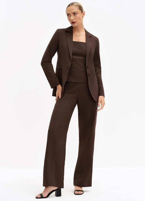 Principessa - Calça Wide Leg de Alfaiataria Beatriz Marrom 6