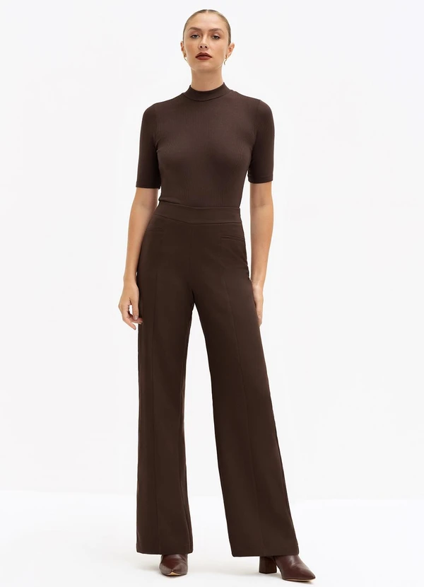 Principessa - Calça Wide Leg de Alfaiataria Beatriz Marrom 7