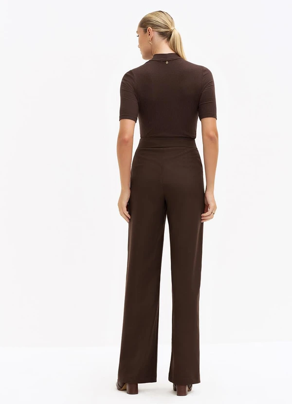 Principessa - Calça Wide Leg de Alfaiataria Beatriz Marrom 8