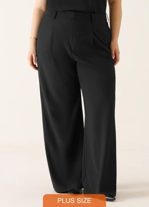 Principessa - Calça Wide Leg de Alfaiataria Plus Size Preta Evelyn - PRINCIPESSA