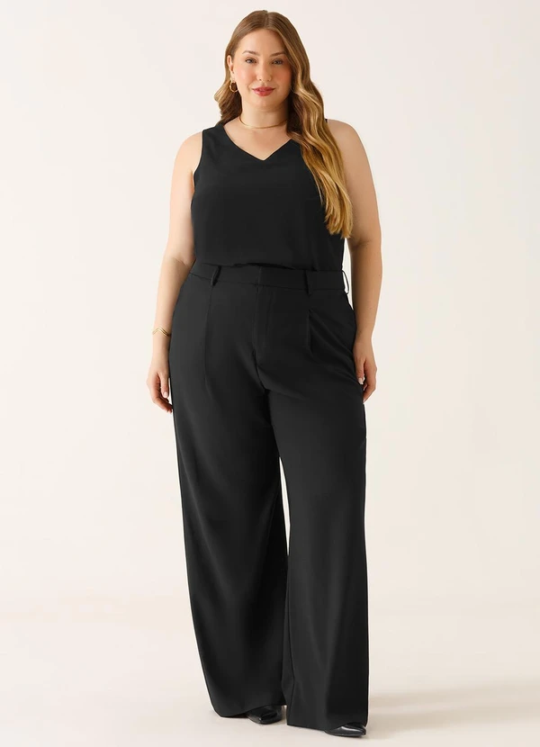 Principessa - Calça Wide Leg de Alfaiataria Plus Size Preta Evelyn 3