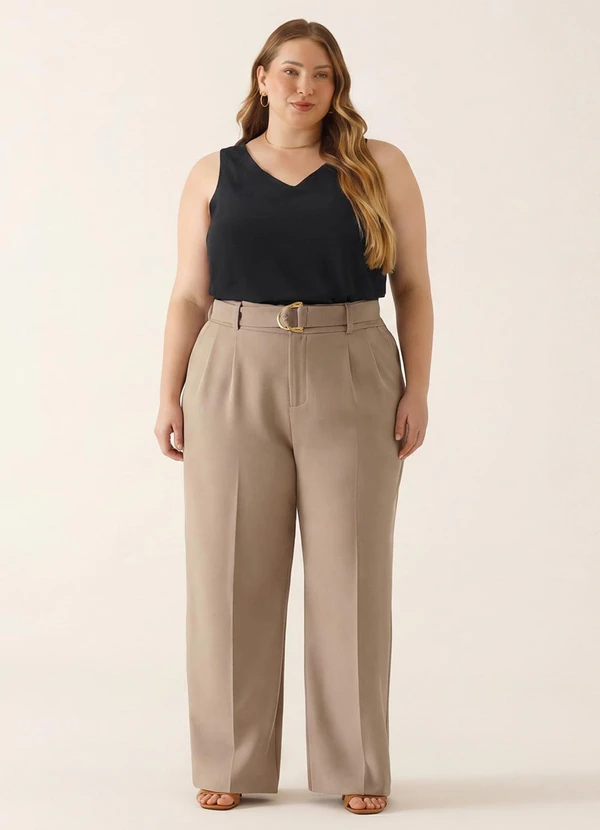 Principessa - Calça Wide Leg de Alfaiataria Lorde Mocha Mousse